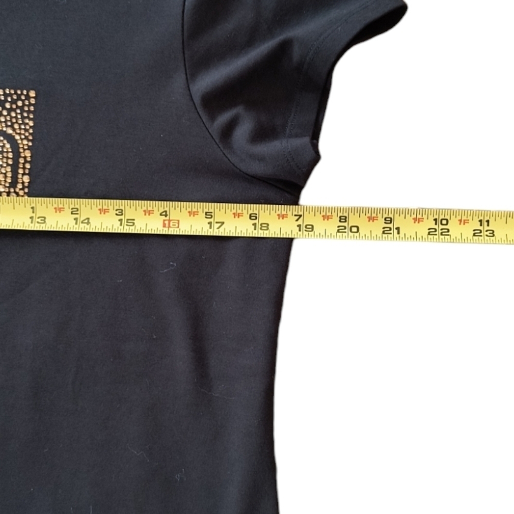 Calvin Klein Black With Gold Rhinestone Bling Short Sleeve Tee Size M - Picture 4 of 8